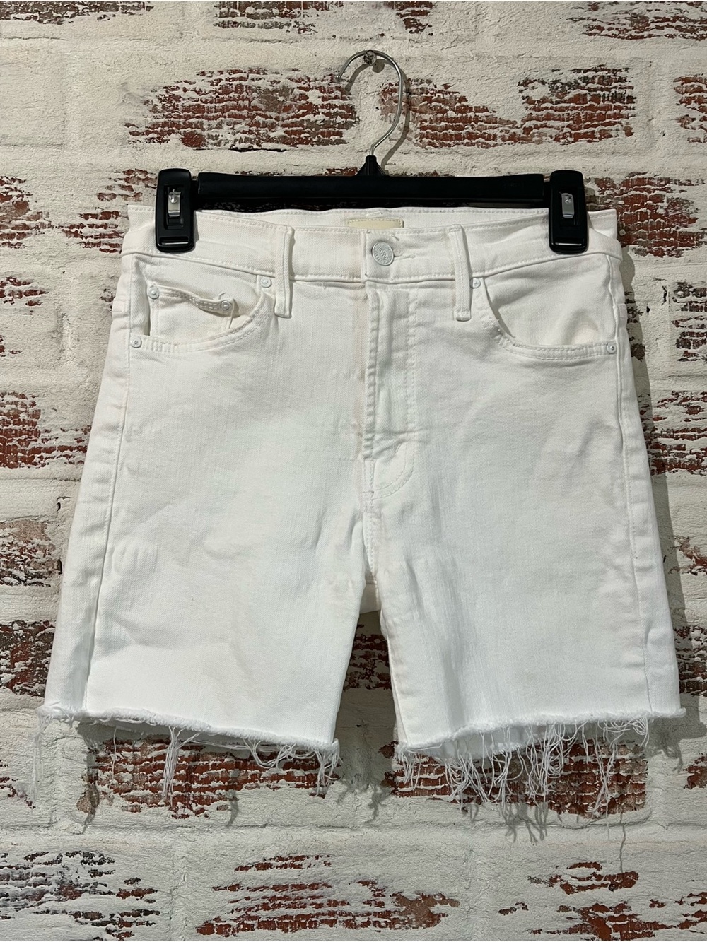 MOTHER The Insider Crop Step Fray White Denim Cutoff Shorts Size 27